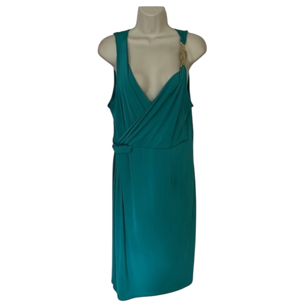 Jennifer Lopez size XL turquoise green v- neck front & back faux wrap